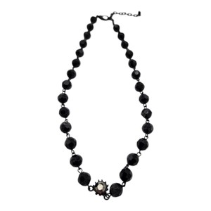 Black Faceted Bead Necklace with Cameo-Style Centerpiece