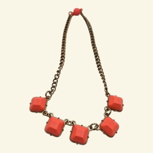Coral Orange Square Statement Necklace with Gold-Tone Chain