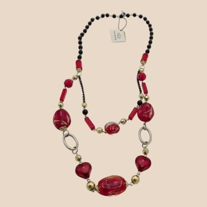 VLD Victoria Leland Designs Red Black Layered Beaded Statement Necklace