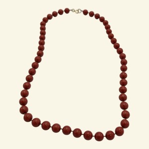 Graduated Red Round Bead Necklace with Silver-Tone Clasp