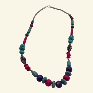 Colorful Boho Mixed Bead Statement Necklace  Turquoise, Pink & Purple
