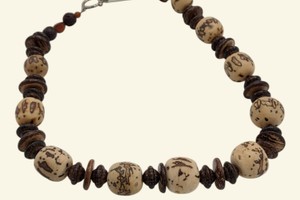Carved Cream & Brown Natural-Style Beaded Statement Necklace with Toggle Clasp