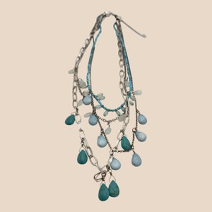 Multi-Strand Turquoise-Color & Light Blue Teardrop Bead Statement Necklace