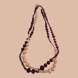 Extra-Long Purple & Natural-Tone Wrapped Bead Necklace  Continuous Strand