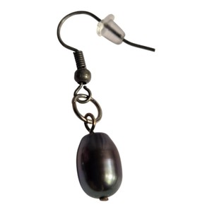 Black Iridescent Pearl-Style Dangle Hook Earrings with Silicone Backs