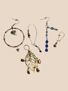 Assorted Mismatched Single Dangle Earrings Lot of 5  Beads, Hearts & Leaf