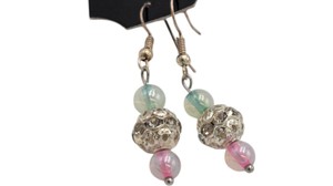 Silver-Tone Pastel Bead & Rhinestone-Style Dangle Hook Earrings