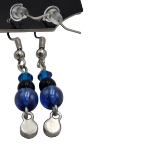 Blue & Black Beaded Rhinestone Dangle Hook Earrings