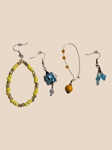 Lot of 4 Mismatched Single Beaded Dangle Earrings  Blue Yellow Orange