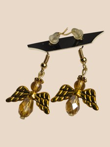 Gold-Tone Angel Wing Amber Beaded Dangle Earrings