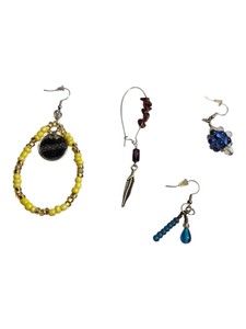 Lot of 4 Assorted Single Beaded Dangle Earrings  Blue, Yellow & Leaf Charm