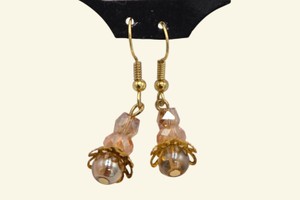 Gold-Tone Champagne & Clear Beaded Dangle Earrings with Filigree Accents