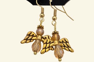 Gold-Tone Angel Wing Dangle Earrings with Champagne Beads