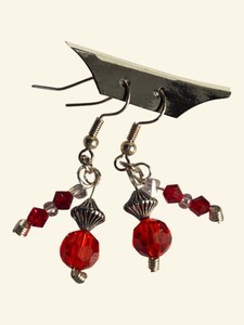Red Faceted Bead Multi-Dangle Fishhook Earrings with Silver-Tone Accents