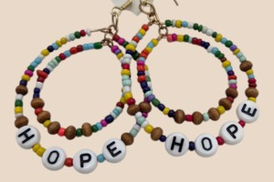 Multicolor Beaded Hoop Dangle Earrings with HOPE Letter Beads