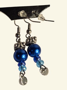 Blue Beaded Dangle Earrings  Faux Pearl, Rhinestone-Style Drops & Silver-Tone Hooks