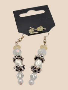 White Crystal, Pearl & Silver-Tone Beaded Dangle Earrings