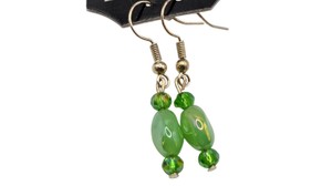 Green Beaded Dangle Earrings with Gold-Tone Fishhook Backs