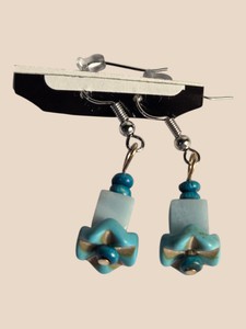 Turquoise Blue Floral Beaded Dangle Earrings with Fishhook Backs