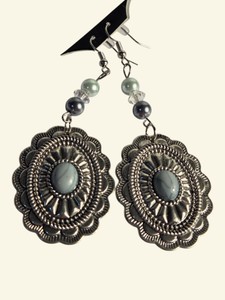 Southwestern-Style Silver-Tone Concho Dangle Earrings with Blue Cabochons   