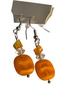 Orange & Clear Beaded Dangle Earrings with Silver-Tone Fishhook Backs