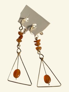 Orange Beaded Triangle Dangle Earrings with Gold-Tone Fishhook Backs
