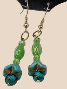 Green & Turquoise-Colored Beaded Gold-Tone Dangle Earrings