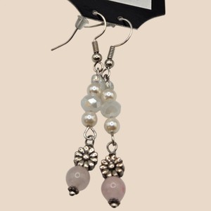 Pink & White Beaded Floral Dangle Earrings