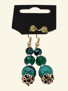 Turquoise-Color & Emerald Green Beaded Dangle Earrings  Silver Tone