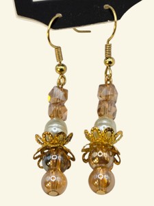 Handmade Champagne Gold Beaded Faux Pearl Dangle Earrings