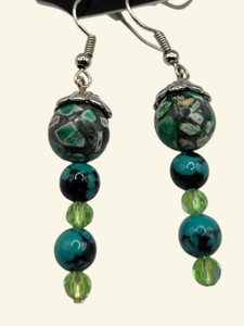Green Turquoise-Style & Lime Faceted Bead Dangle Earrings