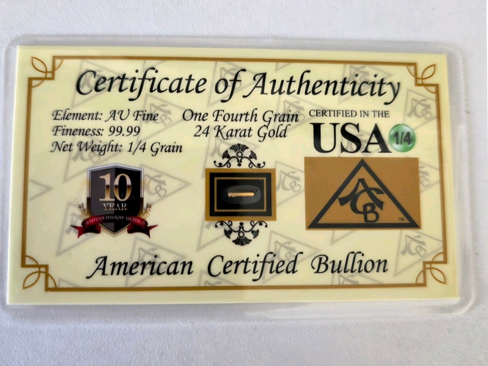 24K Gold American Certified Bullion Card  14 Grain Pure Gold Collector Piece  Certified in USA