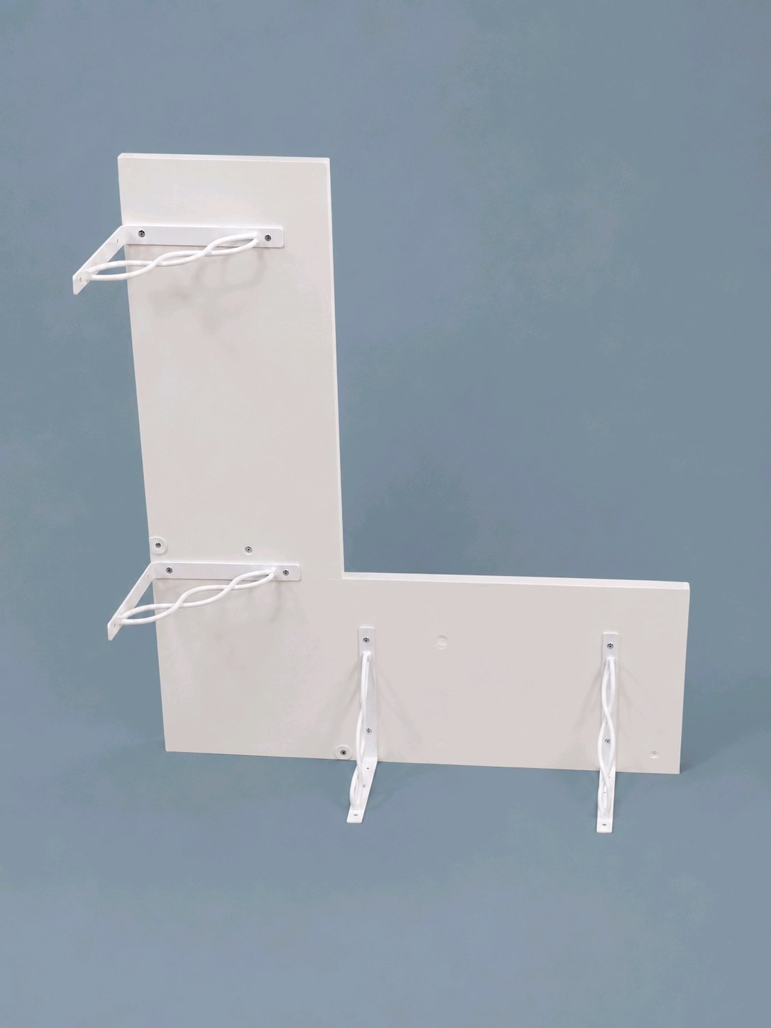 White Wall-Mount L-Shaped Shelf With Multiple Brackets