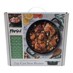 Parini 2 Qt Enameled Cast Iron Braiser Green Cookware New Open Box