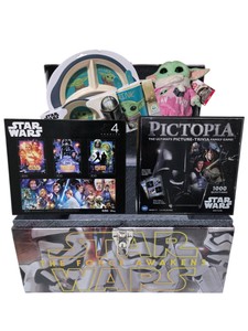 Star Wars Mandalorian Grogu Dinnerware, Plush, Puzzles, Pictopia Game & Storage Box Lot
