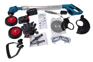 Cordless Electric Brush Cutter  Weed Trimmer Kit with Batteries, Charger, Blades & Accessories