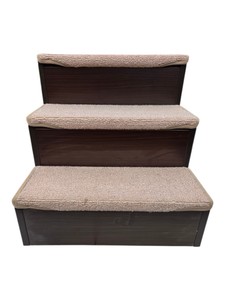 3-Step Carpeted Pet Stairs With Dark Wood-Look Frame