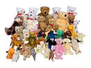Large Plush Teddy Bear & Animal Lot With TY Beanie Babies, Bears, Bunny, Horse & More