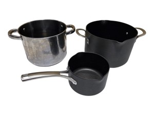 Mixed Cookware Lot - Calphalon Classic Pots, Bella Stainless Pot & Glass Lid