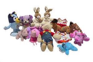 Assorted Plush Toy Lot - Bluey, LeapFrog Violet, Peppa Pig, Birthday Plush & More