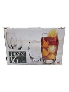 Anchor Hocking Opus 16-Piece Glass Tumbler Set  12 oz & 16 oz  Boxed