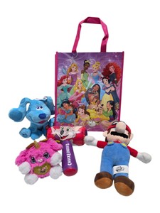 Kids Character Toy Lot Disney Princess Tote, Super Mario Plush, Blues Clues & More