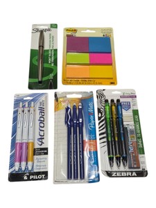 Office Supplies Lot  Sharpie Pen, Pilot Acroball Pens, Paper Mate EraserMate, Zebra Mechanical Pencils & Post-it Notes