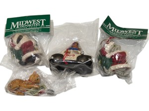 Midwest Importers Christmas Ornament Lot Penguin Cat K-9 Police Car