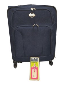 Transworld Blue Rolling Suitcase with Protege Pink Luggage Tag Set