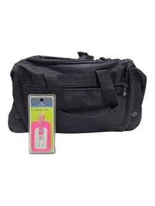 Black Duffel Travel Bag With Protg Pink 2-Piece Luggage Tag Set