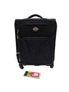Transworld Black Rolling Suitcase With Protg Pink Luggage Tags