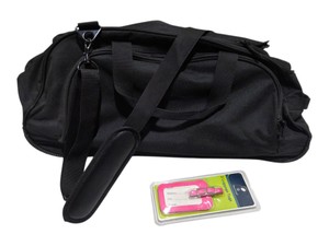Black Rolling Duffel Bag With Shoulder Strap & Protg Pink Luggage Tags