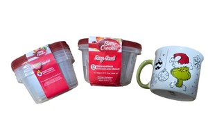 Betty Crocker Easy Seal Food Storage Containers & Grinch Holiday Mug Lot
