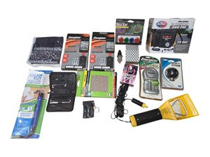 Mixed Household & Auto Accessories Lot  Energizer Chargers, 250 PSI Air Compressor, Shift Knob, Craft Supplies